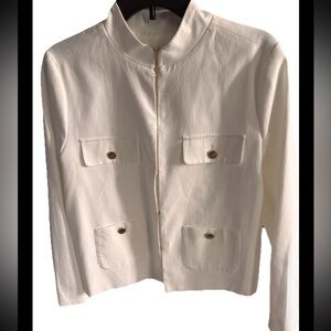 EMALINE Patras Jacket White Linen Blend Lined Gold Buttons Womens Sz 10 NEW